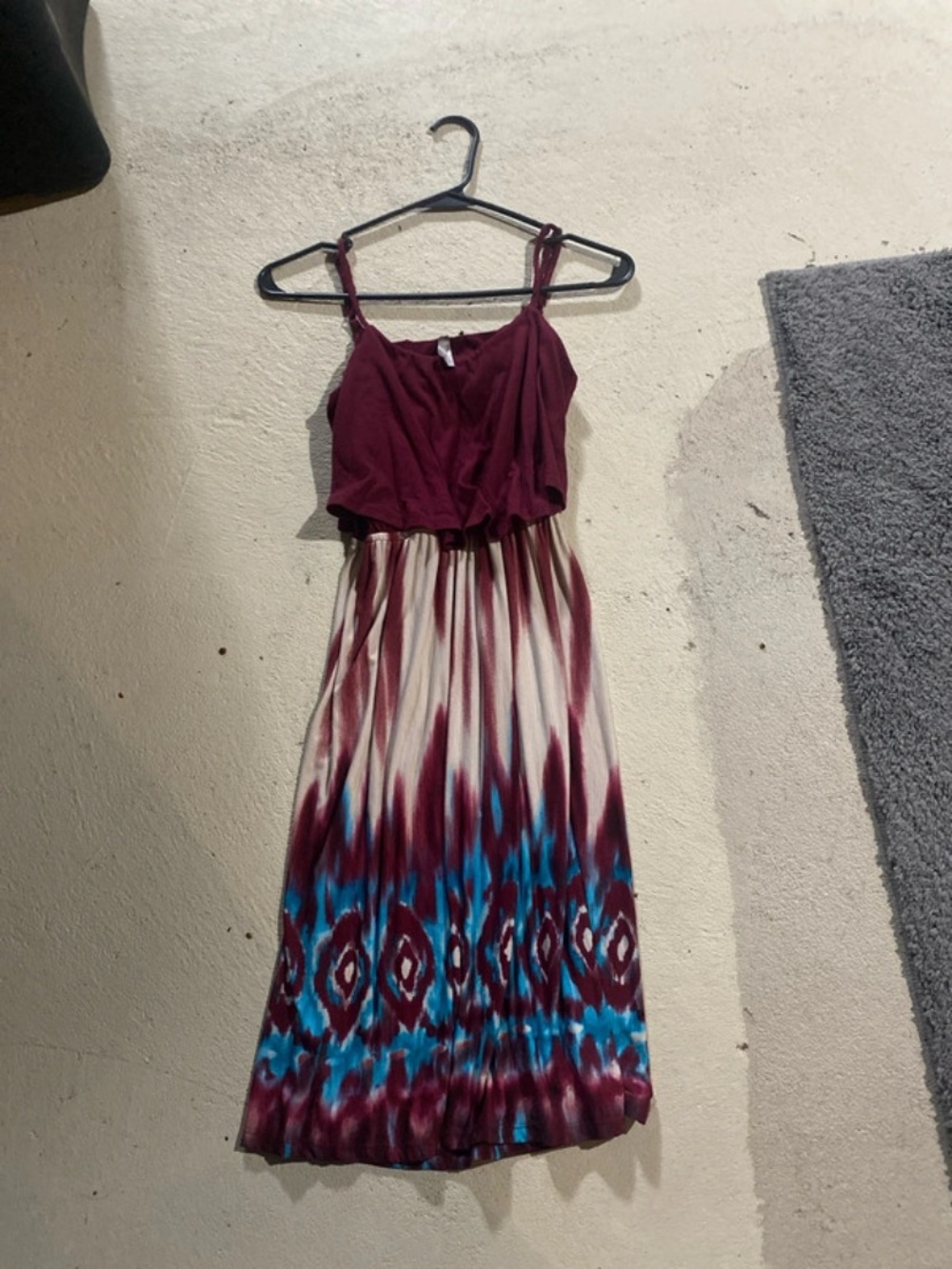 Vanity Maroon, Blue & Cream Tie-Dye Maxi Dress